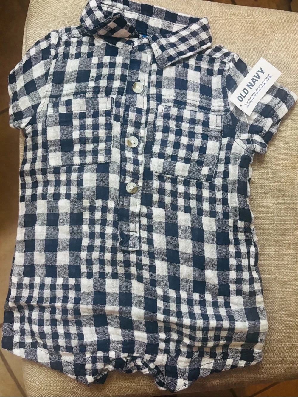 Old Navy Navy & White Gingham Button-Front Baby Romper